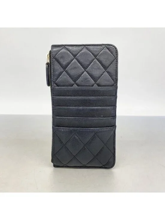 Chanel Wallet Quilted Caviar Leather Black Champagne Gold - Picture 8 of 9